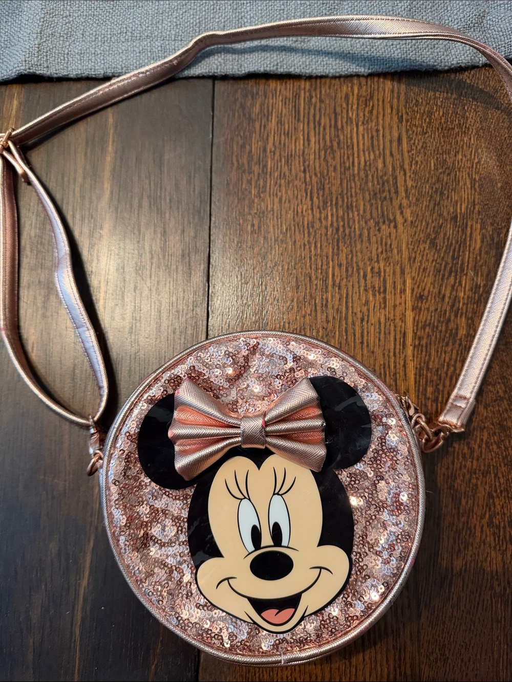 Disney Rose Gold Sequin Minnie Mouse Crossbody Bag